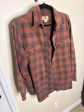 Woolrich Men's Rust and Gray Plaid Flannel Button-Down Shirt #1098